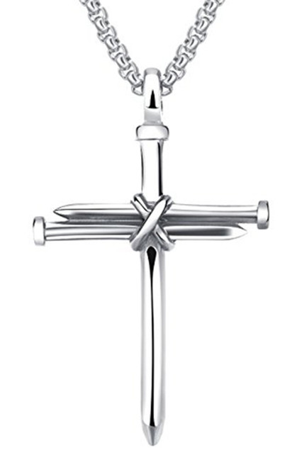 Goldenchen Fashion Jewelry Titanium Steel Nail Cross Charm Pendant Necklace for Mens (Silver)