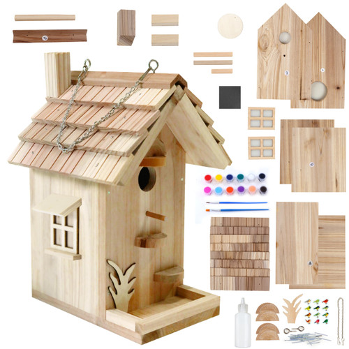 Rioychan DIY Birdhouse Building Kit for Adults, Wooden Bird Houses to Paint for Kids, Outdoor Woodworking Kits Adult Crafts for Outside(Wood, 6.5in)