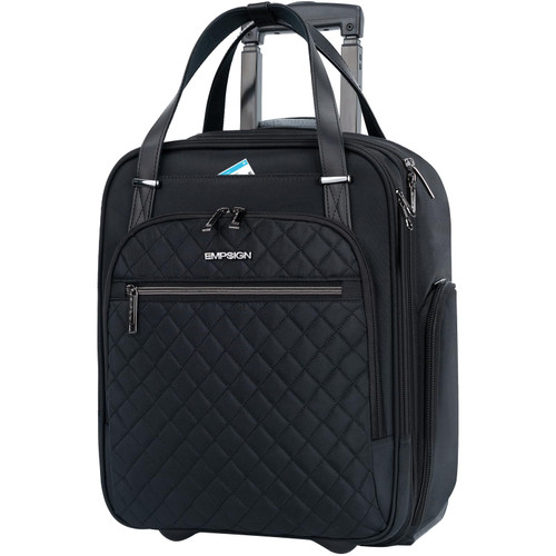 EMPSIGN Underseat Carry On Wheeled - 16" Carry on Bag with Wheels Multi-functional Lightweight Rolling Bag Overnight Weekender Small Suitcase for Women Men Travel Business, Black