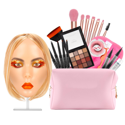 Glinexa5D Silicone Makeup Practice Face – Reusable Mannequin Head with Full Kit, Wigs & False Lashes for Daughters, Beginners, Kids & Beauty Students, Realistic Professional Skin Texture