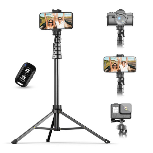 UBeesize 67" Phone Tripod & Selfie Stick, Camera Tripods Stand with Wireless Remote and Phone Holder,Compatible with iPhone Android Phone, Perfect for Selfies/Video Recording/Live Streaming Black