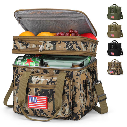 Maelstrom Tactical Lunch Box for Men, 23L Insulated Lunch Bag, Expandable Double Deck Cooler Bag, Lightweight Leakproof Tote Bag With Side Tissue Pocket, Suit For Men and Women, Camouflage
