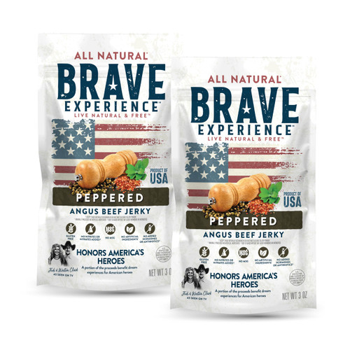 BRAVE Experience Angus Beef Jerky - 100% American Raised Beef - All Natural Beef with NO Gluten, Soy, MSG, Added Hormones, Added Nitrates/Nitrites - 3oz, 2 pack (Peppered)