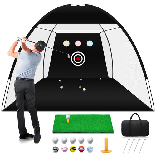 Golf Practice Net, 10x7ft Hitting Net for Backyard Driving, Chipping & Swing with Targets - Includes 1 Mat, 10 Balls, 1 Bag | Accessories for Men, Indoor/Outdoor/Home Use