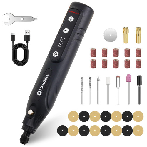 HARDELL Mini Cordless Rotary Tool 4V, 5-Speed Rotary Tool with LED Light, 2000mAh Battery, Multifunctional Carving Tool Cordless Kit for Sanding, Polishing, Drilling, Small DIY Projects