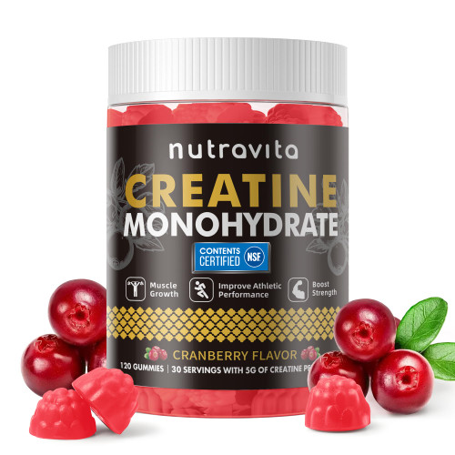 Nutravita Creatine Monohydrate Gummies for Men & Women-5g of Creatine Monohydrate per Serving - Sugar Free,Vegan, Cranberry Flavor, 120 Count