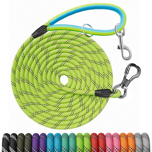 NTR Long Dog Leash, 30FT Check Cord with 2 Swivel Hooks and Comfortable Padded Handle for Pink Leash for Small Medium and Large Dogs Walking Training Hiking Camping Playing