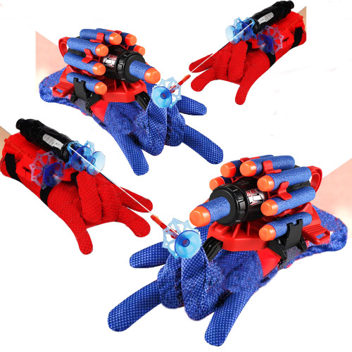 MOTUWE 4 Pack Spider Web Shooters Hero Launcher Wrist Toy Set, Cosplay Gloves with Wrist Toy Funny Decorate Kids Educational Toy Set for Kids Age 4-8