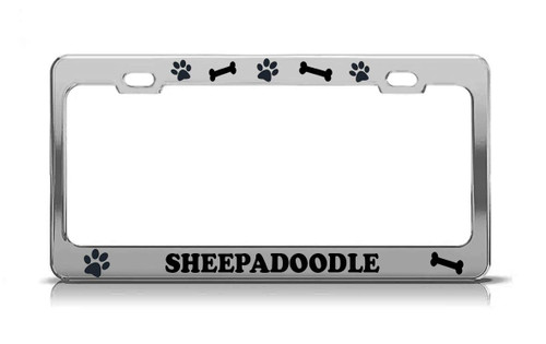 Product Express SHEEPADOODLE Dog Paw Print License Plate Frame Tag Cover & Holder Chrome