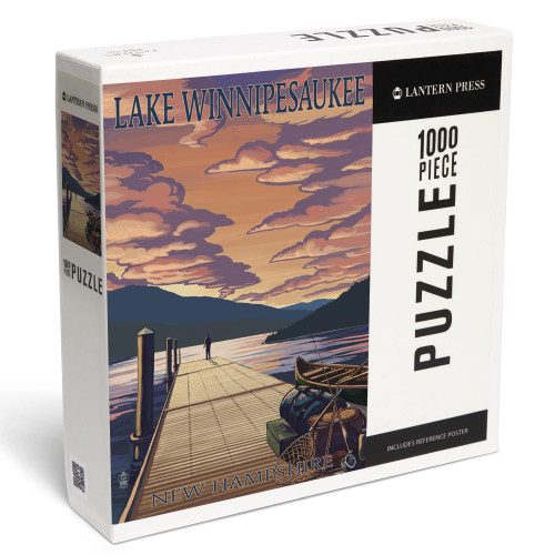 Lantern Press Lake Winnipesaukee, New Hampshire, Dock Scene at Sunset 1000 Piece Jigsaw Puzzle for Adults, Made in USA with Reference Poster