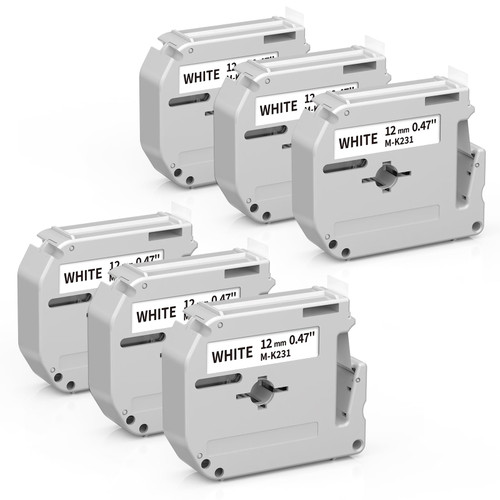 6-Pack M-K231 Label Tape 12mm 0.47 White Replacement for Brother P Touch M Tape M231 MK231 M-231 M-K231s for Brother PT-M95 PT-70BM PT-90 PT-85 PT65 45 Label Maker Refills, 6-Pack