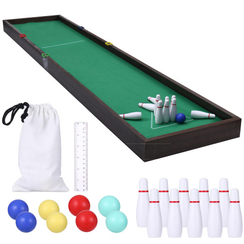 Sterling Games Tabletop Bowling 2 in 1 Combo Set, Wooden Arcade Board with Mini Bowling Marbles and Pins, Indoor Table Top Game for Kids and Family