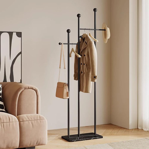 JIAYUEJU Metal Freestanding Coat Rack with Marble Base Heavy Duty Clothes Rack Coat Tree Stand Hat Rack for Corner Bedroom Entryway Living Room Hotel 19.69 x 11.02 x 68.9 Inches (Black)