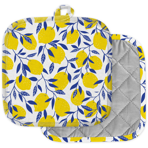 [Pack of 2] Pot Holders for Kitchen, Washable Heat Resistant Pot Holders, Hot Pads, Trivet for Cooking and Baking (Yellow Lemons)
