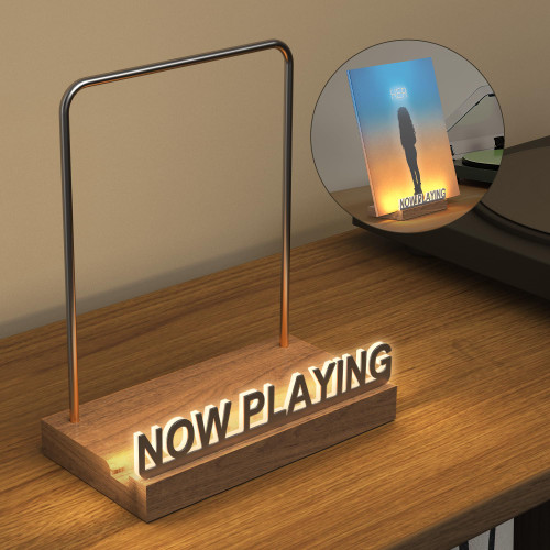 KORRTFID Now Playing Vinyl Record Stand, Light Up Vinyl Record Display Stand, Holder for Album Display Storage, Warm White Light with Fingerprint-Proof Acrylic Letters (Silver letters)