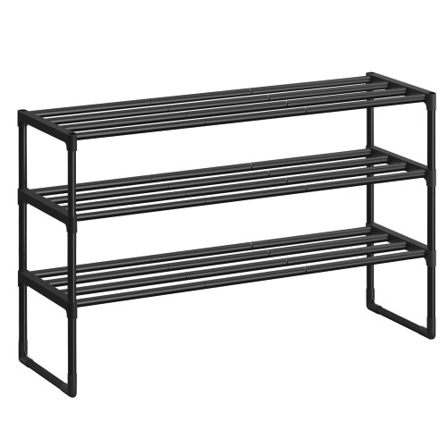 SONGMICS Shoe Rack, 3-Tier Shoe Organizer, Metal Storage Shelf, Upright or Upside Down, for 16-20 Pairs, Stackable, for Entryway, 11.8 x 36.2 x 21.7 Inches, Black ULSA303B02