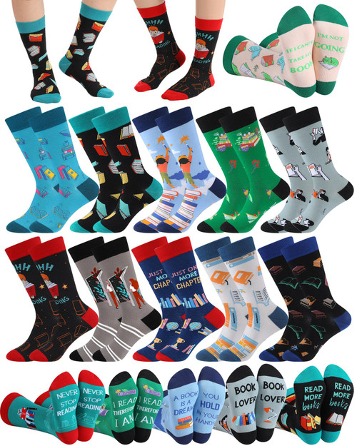 Liitrsh 12 Pairs Book Lover Socks for Women Men Novelty Reading Socks Christmas Gifts for Book Club Bookworm Bookish(Multicolor)