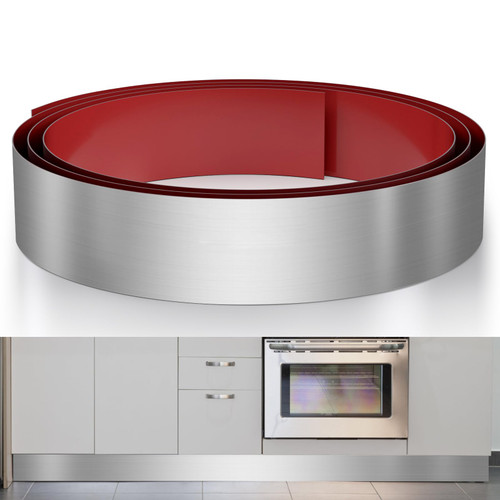 Sanbege Stainless Steel Toe Kick Cover, 4" x 102" Baseboard Plate, Self Adhesive Kickplate for Bottom of Door, Kitchen Island, Cabinet, Cupboard (Brushed Nickel)