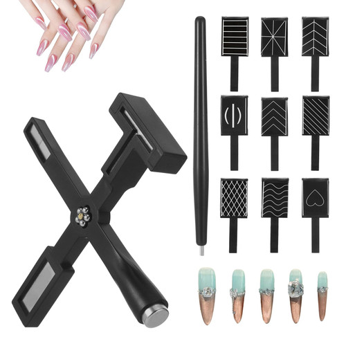 11Pcs Cat Eye Magnet for Nails,Nail Magnet for 3D Cat Eye,Gel Nail Polish Magnet Tools,5 in 1 Nail Magnets for Nail Art,9Pcs Stripe Magnets Plates and Pen for Nail Art DIY