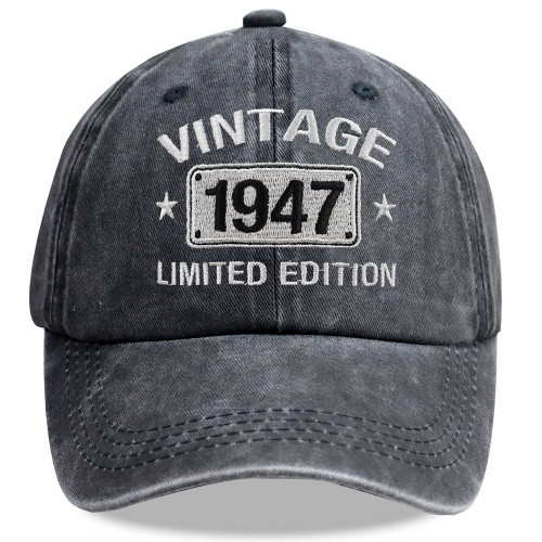 Vintage 1947 Limited Edition Hats for Men Women, 78th Birthday Decorations, Adjustable Embroidered 78 Year Old Baseball Cap Retirement Gifts for Dad Mom Black