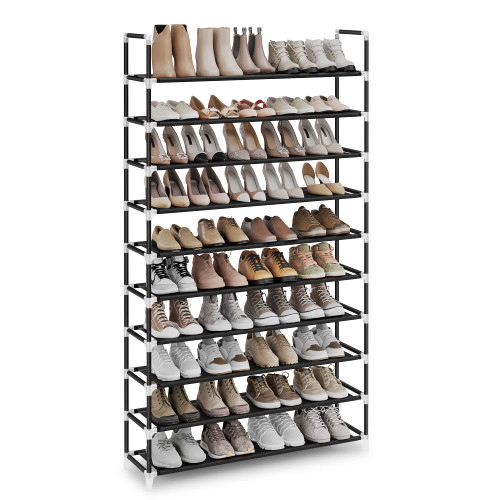 SONGMICS 10-Tier Shoe Rack, Shoe Storage for Hallway Closet, Slim and Space-Saving, Metal Frame, Non-Woven Fabric Shelves, Black ULSH11H