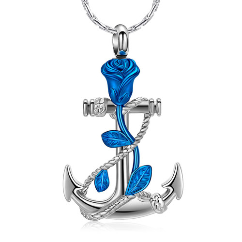 constantlife Anchor Pendant Urn Necklace for Ashes for Women Men Rose Urn Cremation Jewelry for Human/Pet Ashes Stainless Steel Keepsake Funeral Memorial Gift (Blue)