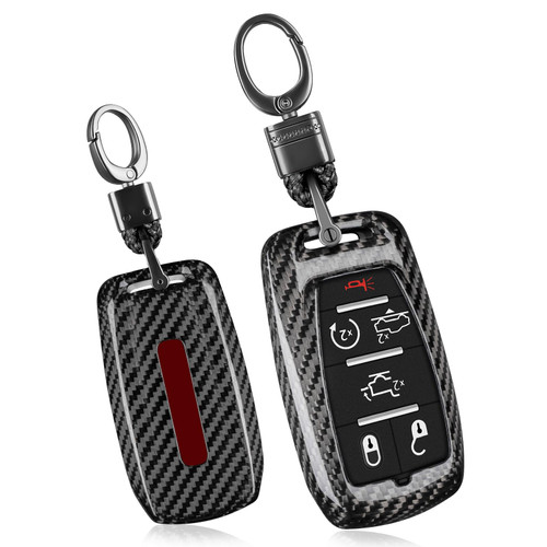 T-carbon Real Glass Fiber Key Fob Protector Keychain Compatible with Ram 1500 2500 3500 TRX Limited Rebel Bighorn Lonestar Laramie Key Fob Cover 2019-2025,Silver Black