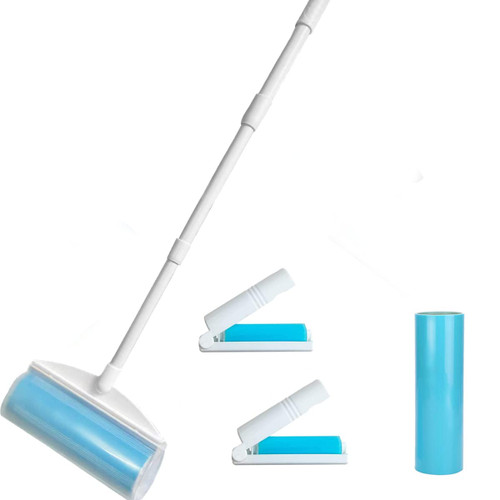 Washable Reusable Lint Roller, Large Retractable StickyLint Roller 8 inches Cat Dog Pet Hair Remover with 3-Foot Extendable Handle, Gel Sticky Picker Set Cleaner for Carpet, Clothes, Sofa