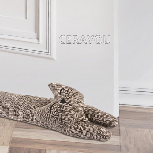 CERAYOU Cat Fabric Under Door Draft Stopper, 3LB Heavy Duty Decorative Soundproof Door Draft Blocker, 36 Inch Animal Energy Saving Draft Guard, Smiley