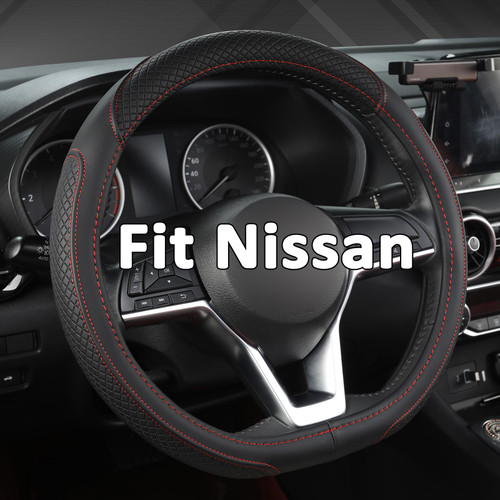 West Llama Customized Auto Car Steering Wheel Cover for Nissan,D Shaped Steering Wheel Cover for Rogue,Altima,Kicks (D-Shaped-Black+Red Line)