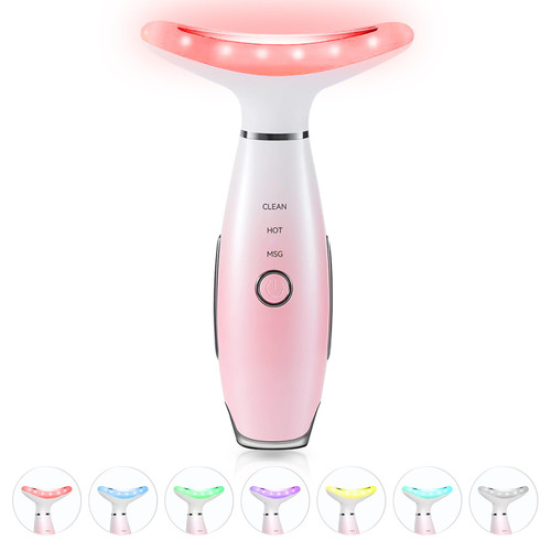 ELISHINE 7 Color Neck Face Massager - Facial Massager Tool for Skin Care at Home, Vibrating Face Massager with Thermals, Pink