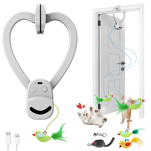 CATPICK Interactive Cat Toys for Indoor Cats Automatic Electric Flying Bird Feather Mouse Toy - Best Kitten & Adult Cat Enrichment Mouse cat Toy Hanging Electric Kitty Toys for Bored Cats