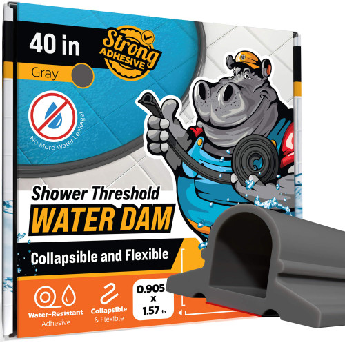 Shower Threshold Water Dam Barrier 40" Rounded - Gray Collapsible Shower Water Blocker - Guard for Walk in Shower - Water Guard Stopper for Floor - Shower Door Water Blocker - Wheelchair Accessible