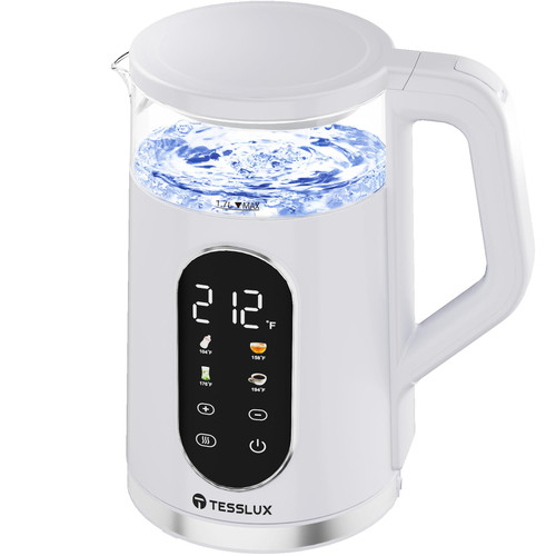 Electric Kettle, 1500W Fast Boiling Glass Water Kettle with Temperature Control, 1.7L Cordless Stainless Steel Base, Keep Warm & Auto Shut-Off, BPA-Free, White
