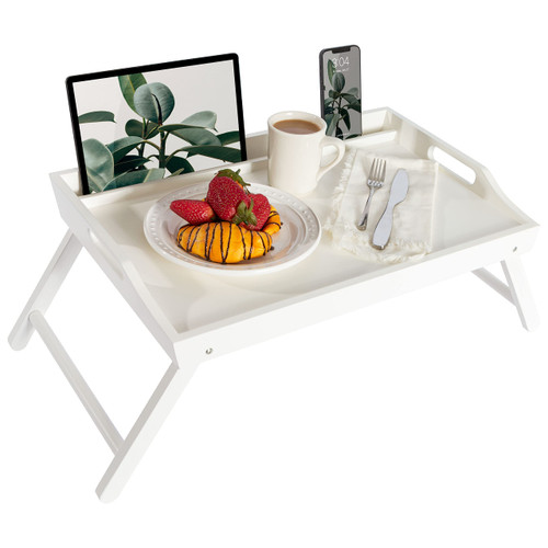 ROSSIE HOME Extra Large Wood Bed Tray, Lap Tray, Lap Desk with Phone Holder - Fits up to 17.3 Inch Laptops and Most Tablets - Soft White - Style No. 78104