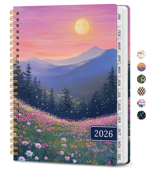 2026 Planner, Weekly and Monthly Calendar Planner for Women, Jan 2026 - Dec 2026, Hardcover Planning Agenda book with Tabs, Spiral Bound, Inner Pocket, Perfect for School Office Supplies, 6.3" x 8.5" - Twilight Bloom