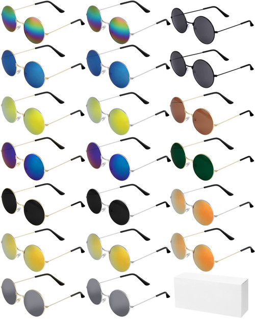 ONESING 20 Pairs Round Hippie Sunglasses Retro Colored Hippie Glasses 60s 70s Trendy Sunglasses Metal Frame Circle Glasses for Women Men