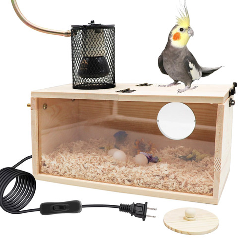 Bird House Incubator, Bird Nesting Box with Heat Lamp, 75W Ceramic Heat Emitter Heater Lamp, Birdcage Accessories, Suitable for Parrot Parakeet Cockatiel Lovebirds Budgie