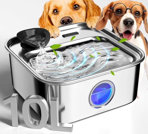 oneisall Dog Water Fountain for Large Dogs, 10L/2.6Gal Dog Fountain Water Bowl with Multi-Filtration & Deeper Drinking Aera, Large pet Water Fountain with Water Window & LED, Ultra-Quiet