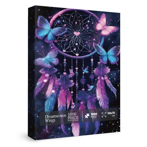 Gradient Butterfly Dream Catcher Puzzle for Adult 1000 Piece, Fantasy Starry Night Jigsaw Puzzle, Purple Art Challenging Puzzle as Home Decor