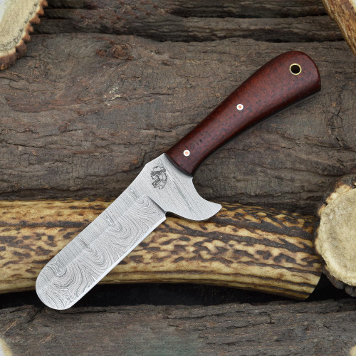 Knives Ranch Small Castrator with Finger Guard - Scarlet Micarta Handle - Cowboy Crossdraw Leather Sheath (3178-SCARLET)