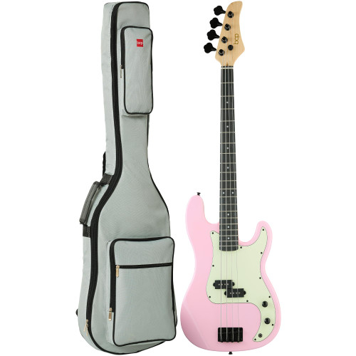Best Choice Products Full Size Beginner 4-String Electric Bass Guitar, Wooden PB-Style Bass Starter Set w/Padded Carrying Case - Pink/Mint