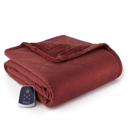Thermee Micro Flannel Oversized Throw, Soft Fast Quilted Micro Flannel to Ultra Velvet Electric Blanket with 8 Heat Levels, 10 Hour Auto Shut Off, 66x85 Inches, One Size, Sangria (THREBUVTHSNG)