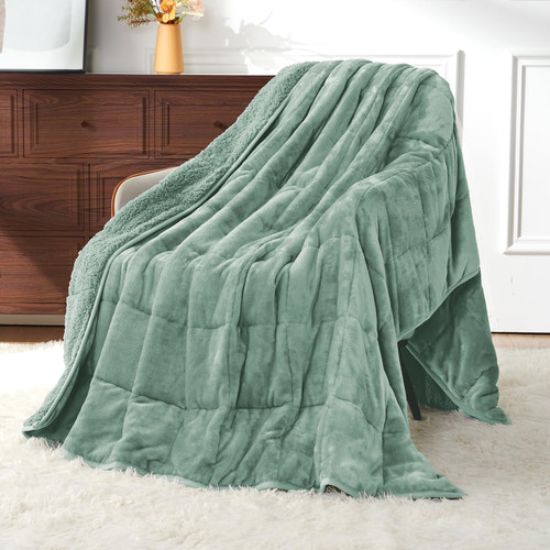 Uttermara Weighted Blanket Queen Size 15lbs 60x80 inches with Soft Plush Fleece, Cozy Warm Sherpa Snuggle Thick Heavy Blanket Great for Sleep and Calming, Sage Green