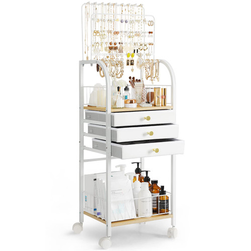 Keebofly Large Jewelry Organizer Stand with 3 Box Drawer - Necklace Organizer Earring Storage Armoire Holder with Display for Earring Necklace Ring Bracelet