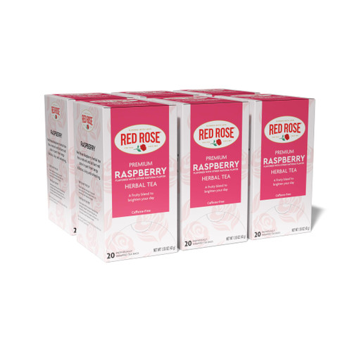 Red Rose Raspberry Herbal Tea Refreshing & Fruity Brewed Naturally Flavored Tea with 20 Individually Wrapped Tea Bags Per Box (Pack of 6) Caffeine Free Brew Hot