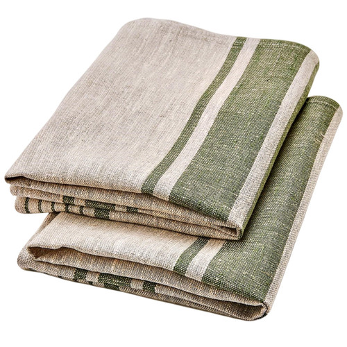 Pure Linen Kitchen Tea Towels - 100% Flax Linen Dish Towels 17 x 27 inch with Olive Green French Country Stripes - Flax Hand Towels - Set of 2 Pure Linen Kitchen Tea Towels - 100% Flax Linen Dish Towels 17 x 27 inch with Olive Green French Country Stripes - Flax Hand Towels - Set of 2