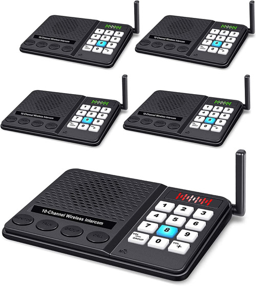 5 Pack Wireless Intercom System for Home Business - GLCONN Room to Room Communication System 10 Channel 3 Code Intercoms Wireless for Home House Hotel