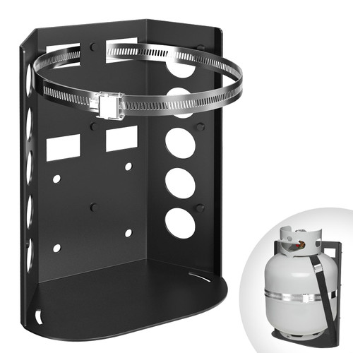 LCGP 5LB & 10LB Propane Tank Holder, Heavy Duty Steel Propane Tank Mount with Black Powder Coated Surface for RV, Trailers, Truck, Jeep, Camper, 304 Stainless Steel and Nylon Straps Protection