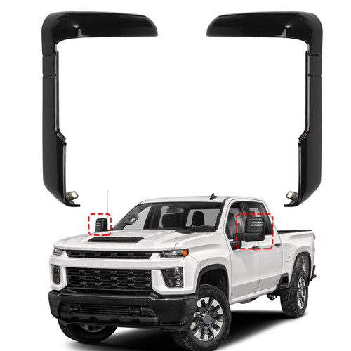 Black Tow Mirror Cover Fits Sierra/Silverado 2500HD 3500HD 2020 2021 2022 2023, Top and Side Mirror Housing Cover Trim (Clip-on), Replaces #84468904 84468910